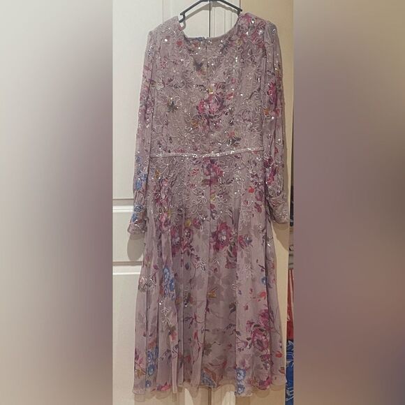 Mac Duggal Floral Embellished Long Sleeve Midi Dress Mauve G1689 - Picture 8 of 11